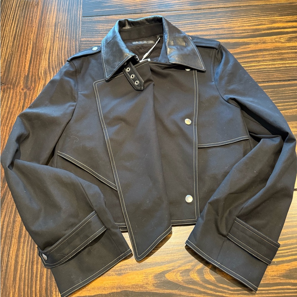 Helmut Lang NWT Black Cropped Trench Coat with Leather Accents